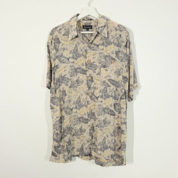 Vintage Leaf Print Patterned Short Sleeve Button Down Shirt Made in Korea - Picture 6 of 6